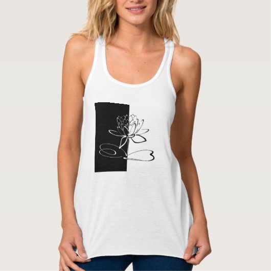 Yin Yang Black White Lotus Blossom Tanktop (Voorkant)