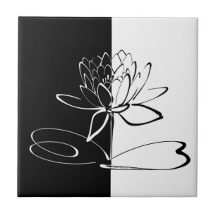 Yin Yang Black White Lotus Blossom Tile Tegeltje