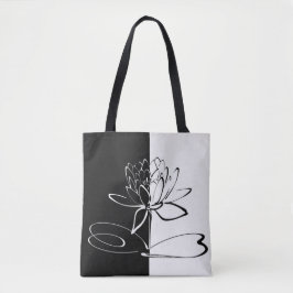 Yin Yang Black White Lotus Blossom Tote Bag