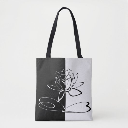 Yin Yang Black White Lotus Blossom Tote Bag (Voorkant)
