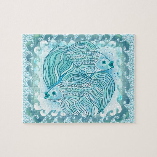 Yin Yang Blauwe Koi Vis Legpuzzel (Horizontaal)