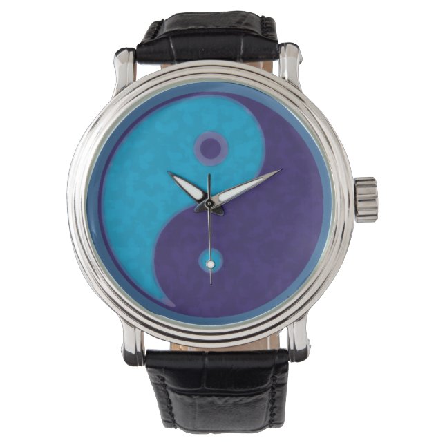 yin-yang blauwe taoist horloge (Voorkant)