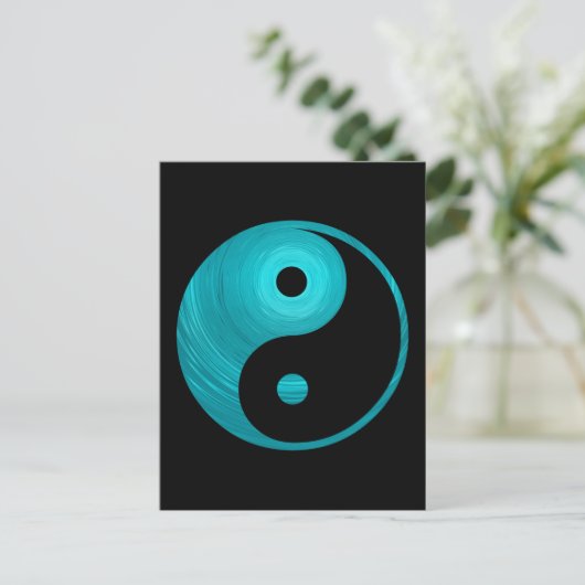 Yin Yang Blauwgroen Blue Aqua Spiral Sjabloon Blac Briefkaart (Staand voorkant)