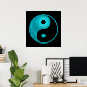 Yin Yang Blauwgroen Blue Aqua Spiral Sjabloon Blac Poster (Thuiskantoor)