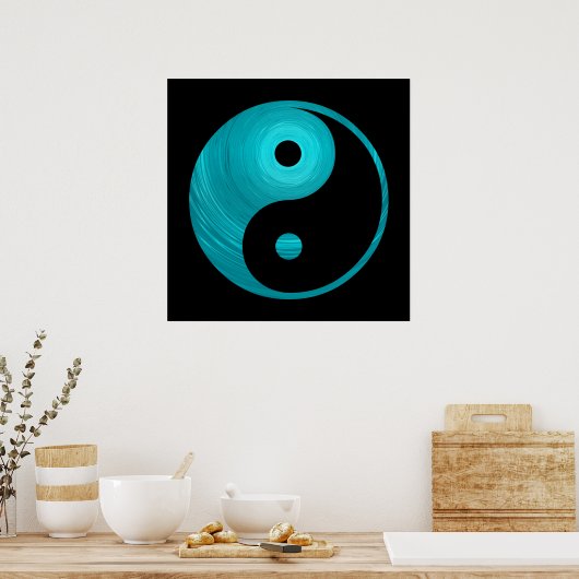 Yin Yang Blauwgroen Blue Aqua Spiral Sjabloon Blac Poster (Keuken)