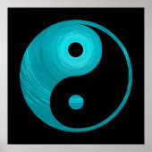Yin Yang Blauwgroen Blue Aqua Spiral Sjabloon Blac Poster (Voorkant)