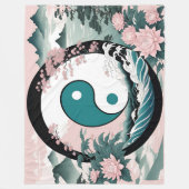 Yin Yang, Bloemenberg Roze Sage Blauwgroen Fleece Deken (Voorkant)
