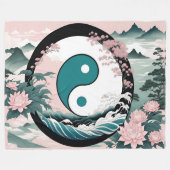 Yin Yang, Bloemenberg Roze Sage Blauwgroen Fleece Deken (Voorkant (Horizontaal))