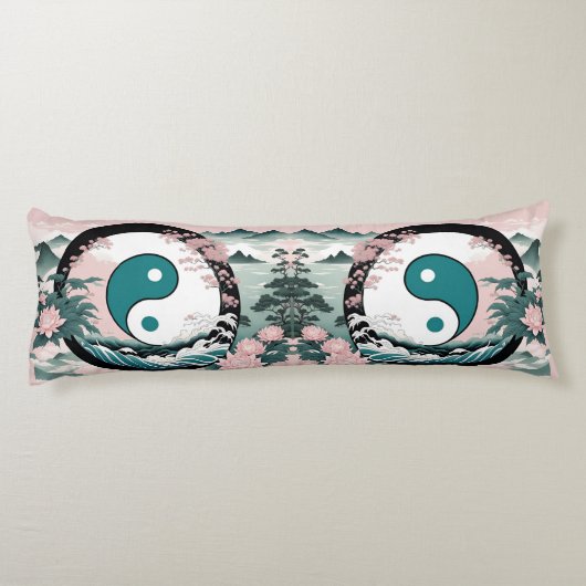 Yin Yang, Bloemenberg Roze Sage Blauwgroen Lichaamskussen (Achterkant)