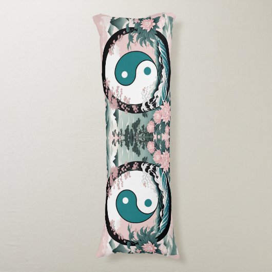Yin Yang, Bloemenberg Roze Sage Blauwgroen Lichaamskussen (Voorkant Verticaal)