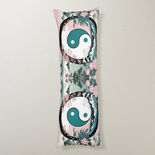 Yin Yang, Bloemenberg Roze Sage Blauwgroen Lichaamskussen (Achterkant (Verticaal))