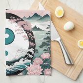 Yin Yang, Bloemenberg Roze Sage Blauwgroen Theedoek (Quarter Fold)