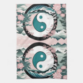 Yin Yang, Bloemenberg Roze Sage Blauwgroen Theedoek (Verticaal)