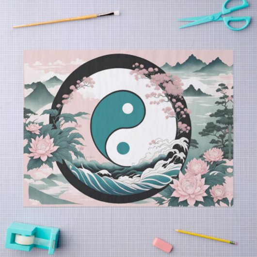 Yin Yang, Bloemenberg Roze Sage Blauwgroen Tissuepapier (Craft)