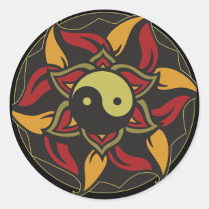 Yin Yang Blooming Lotus Ronde Sticker