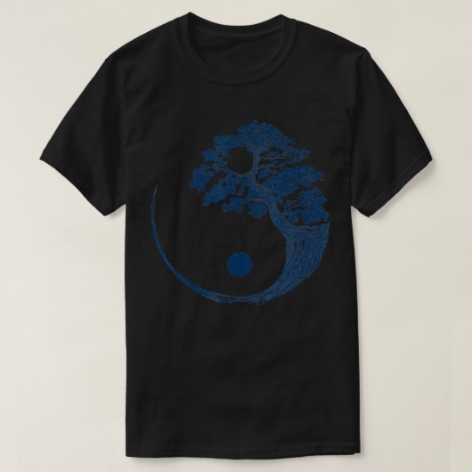 Yin Yang Blue Bonsai Tree Japanse boeddhist Zen Gi T-shirt (Design voorkant)
