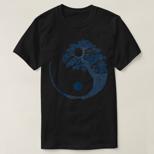 Yin Yang Blue Bonsai Tree Japanse boeddhist Zen Gi T-shirt (Design voorkant)