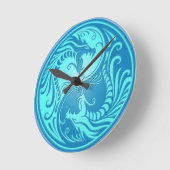 Yin-Yang Blue Chinese Dragons Ronde Klok (Hoek)