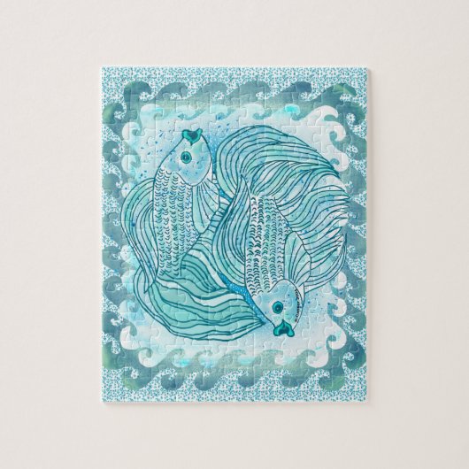Yin Yang Blue Koi Fish Legpuzzel (Verticaal)