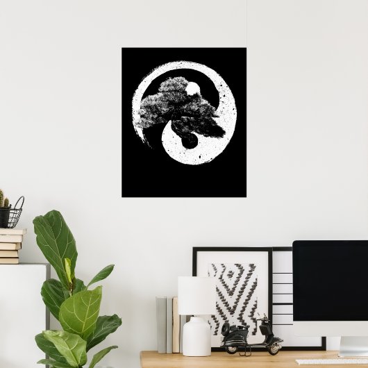Yin Yang Bonsai Tree Buddhist Zen Japans Poster (Thuiskantoor)