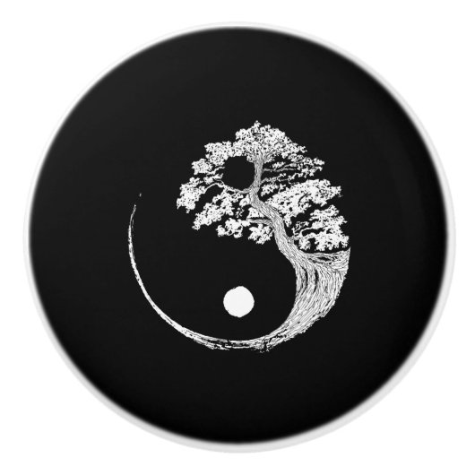 Yin Yang Bonsai Tree Japanse boeddhist Zen Keramische Knop (Voorkant)