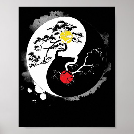 Yin Yang Bonsai Tree Japanse boeddhist Zen Poster (Voorkant)