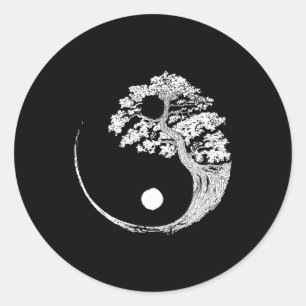 Yin Yang Bonsai Tree Japanse boeddhist Zen Ronde Sticker