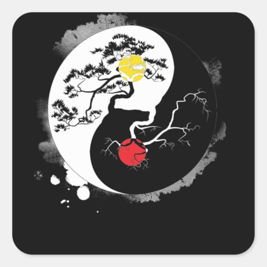 Yin Yang Bonsai Tree Japanse boeddhist Zen Vierkante Sticker (Voorkant)