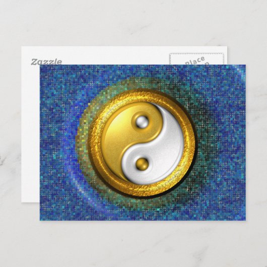 Yin-Yang Briefkaart, Golden Ring en Blauwe mozaïek Briefkaart (Voorkant / Achterkant)