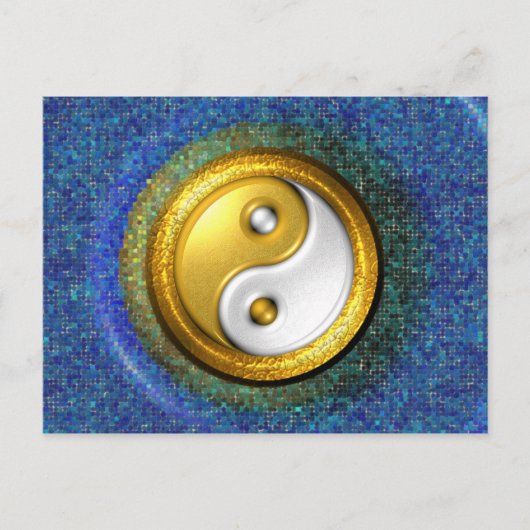 Yin-Yang Briefkaart, Golden Ring en Blauwe mozaïek Briefkaart (Voorkant)