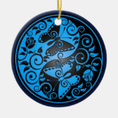 Yin Yang Butterflies, blauw en zwart Keramisch Ornament (Voorkant)