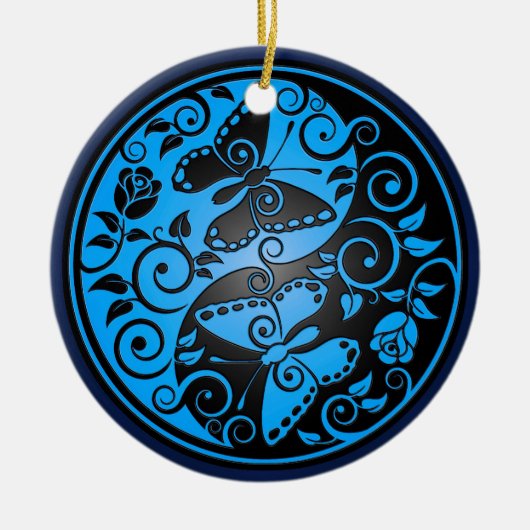 Yin Yang Butterflies, blauw en zwart Keramisch Ornament (Voorkant)