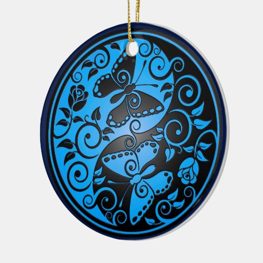 Yin Yang Butterflies, blauw en zwart Keramisch Ornament (Links)