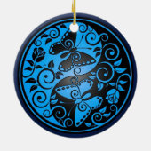 Yin Yang Butterflies, blauw en zwart Keramisch Ornament (Achterkant)