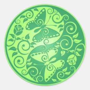Yin Yang Butterflies, groen Ronde Sticker