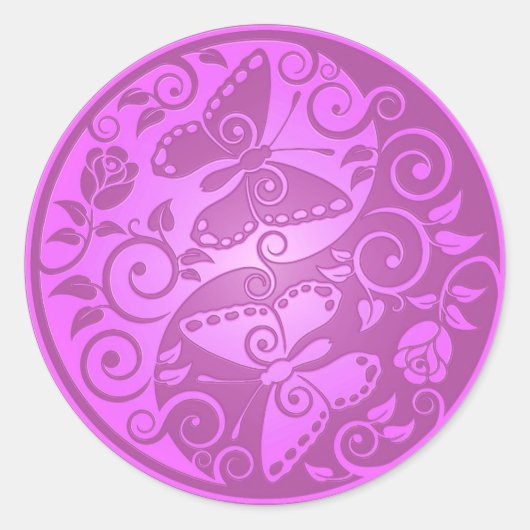 Yin Yang Butterflies, purple Ronde Sticker (Voorkant)