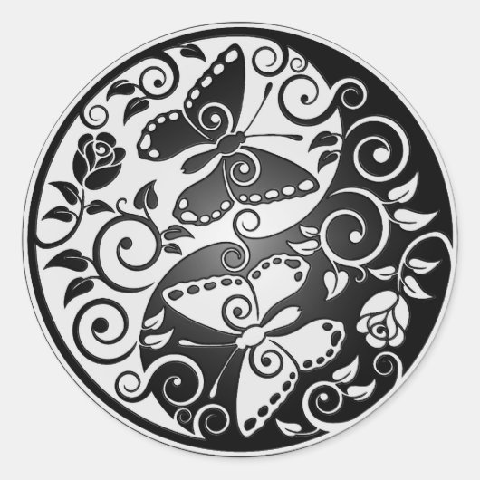Yin Yang Butterflies Ronde Sticker (Voorkant)