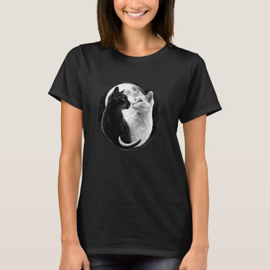Yin Yang Cat Feng Shui Ying Yang Kitten Moonlit Ca T-shirt (Voorkant)