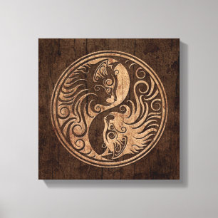 Yin Yang Cats met houtwaren Canvas Afdruk