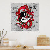 Yin yang Chinees symbool en draak Poster (Keuken)