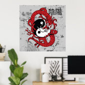Yin yang Chinees symbool en draak Poster (Thuiskantoor)