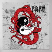 Yin yang Chinees symbool en draak Poster (Voorkant)