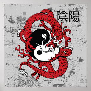 Yin yang Chinees symbool en draak Poster