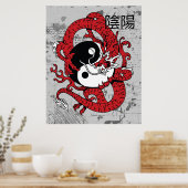 Yin yang Chinees symbool en draak Poster (Keuken)