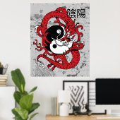 Yin yang Chinees symbool en draak Poster (Thuiskantoor)