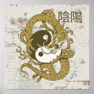 Yin yang Chinees symbool en draak Poster