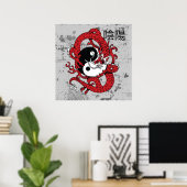 Yin yang Chinees symbool en draak Poster (Thuiskantoor)
