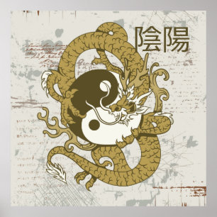 Yin yang Chinees symbool en draak Poster