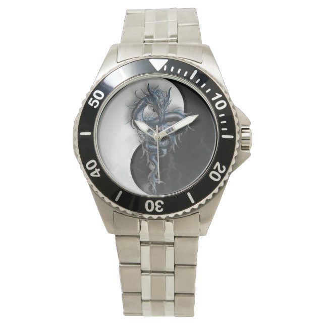 Yin Yang Chinese Dragon Roestvrij stalen horloge (Voorkant)