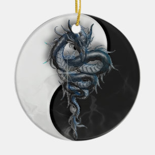 Yin Yang Chinese Dragon Round Ornament